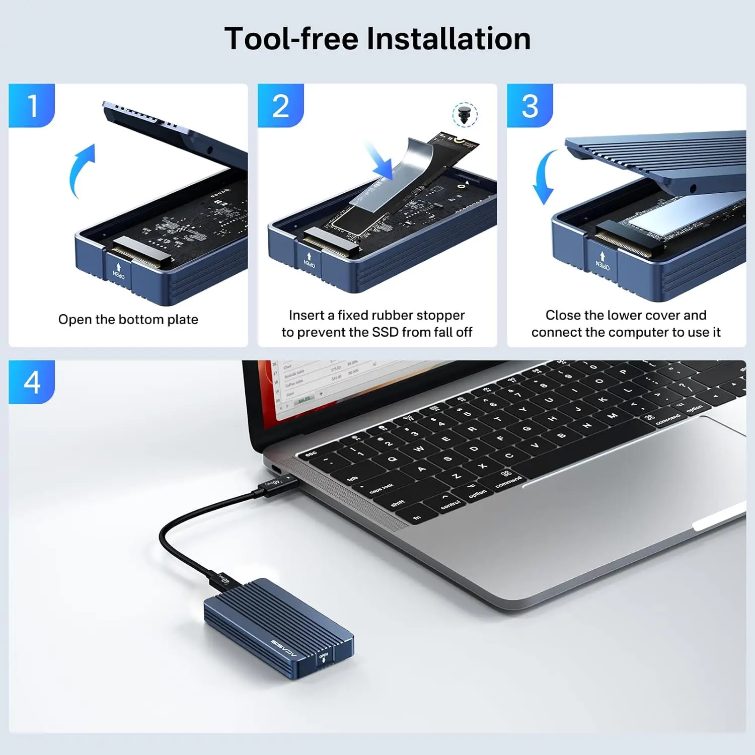 Acasis 40Gbps USB4 M.2 NVMe SSDケース Thunderbolt 3/4/5対応 USB-C M2 NVME SSDエンクロージャ JHL7440 M1 M2 Pro/Max Macbook用