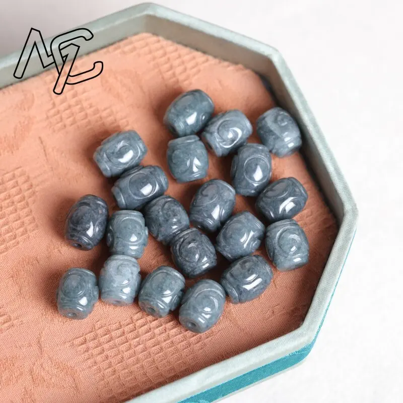 5PC Natural Blue Water Jade Ripple Bucket Beads DIY Bracelet Earrings Charm Jewellery Fashion Accessories Amulet Gift Women Men view 5
