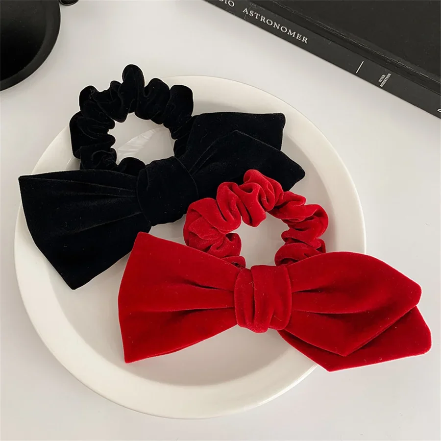 

2Pcs/Set Cute Flannelette Bow Elastic Head Bands For Girls Women Sweet Hair Tie Lady Black Headropes Fashion Hair Accessories