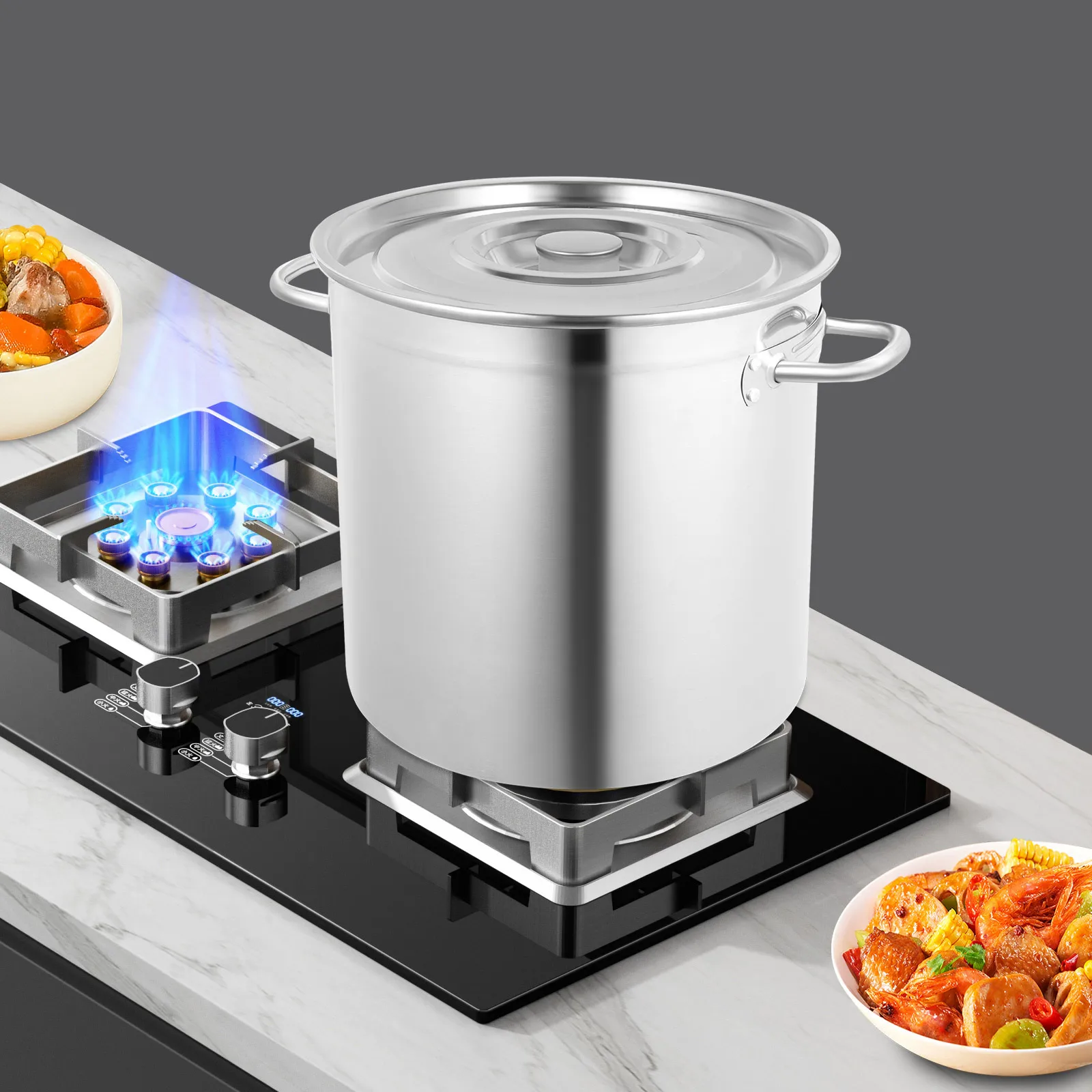 

Large Stock Pot with Lid, 30 Quart Commercial Stockpot Stainless Steel Cooking Pot w/Lid and Riveted Handles Heavy Duty Large Pots for Cooking, Induction, Electric Stoves