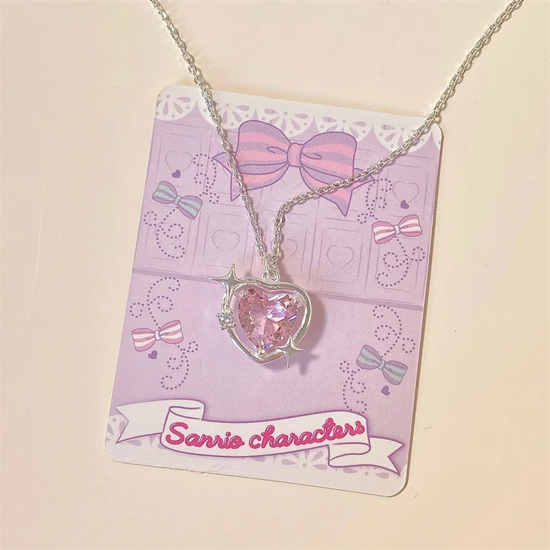 Collar con colgante de gota de agua de corazón de melocotón, joyería de cristal rosa para niña, cadena de clavícula dulce y fresca, accesorios estéticos Y2k