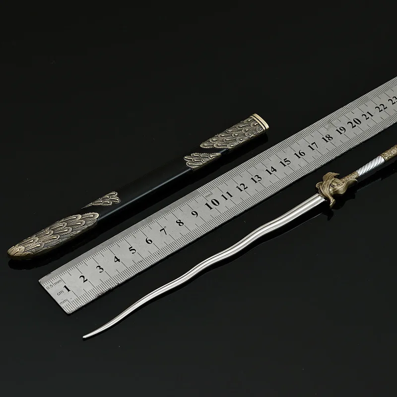 22cm modelos de armas frias chinesas antigas, ornamentos de artesanato de metal, espada taixu com bainha, facas de brinquedo, chaveiro de coleção