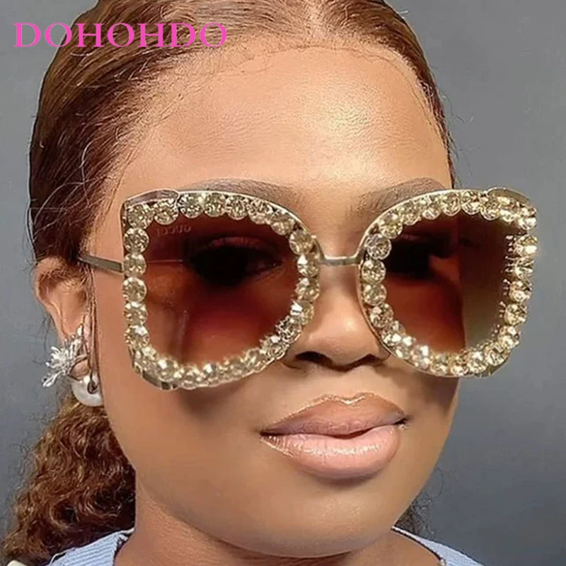 

Women's Large Frame Sunglasses Butterfly Style Diamond Encrusted High End Lentes Luxury Trendy Travel Party Sun Glasses UV400