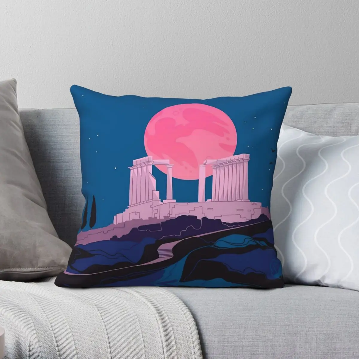 Temple Of Poseidon At Sounion Square Pillowcase Polyester Linen Velvet Printed Decorative Throw Pillow Case Room Cushion Cover