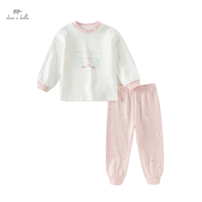 Dave Bella Long-sleeve Girls Baby Pajama Set 2024 New Autumn Winter Fashion Casual  Cute Sweet Warm DB4243844