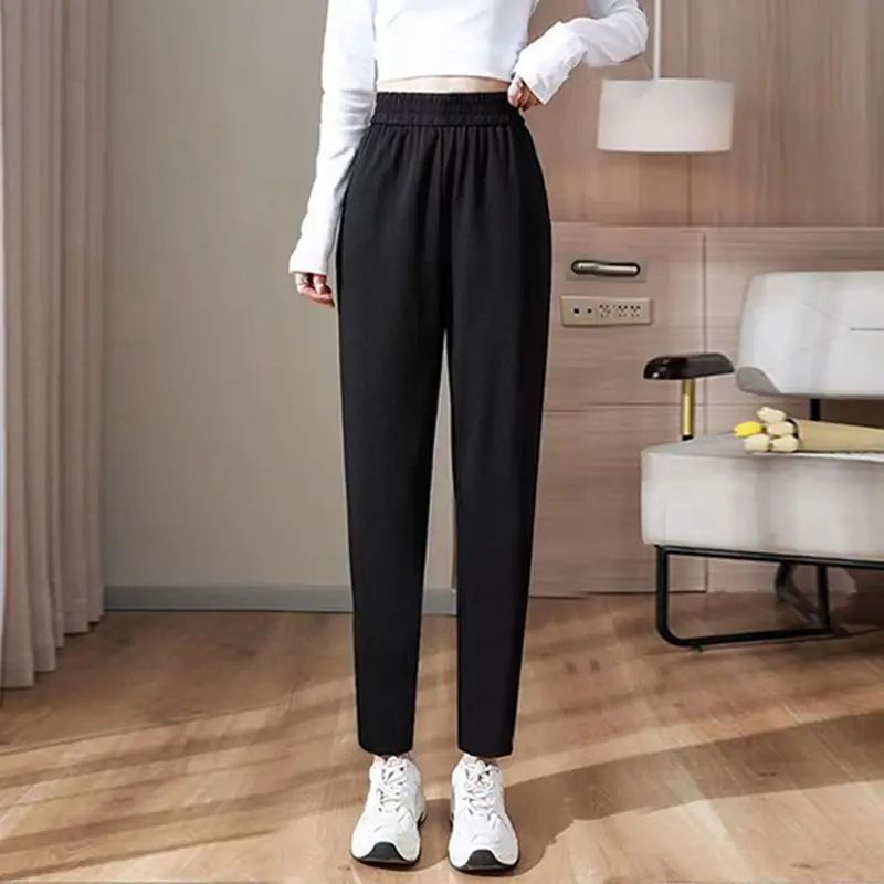 2022 Fashion New High Waist Loose Motion Black Ankle-Length Pants Women Casual All-match Comfortable Lady Haren Trousers