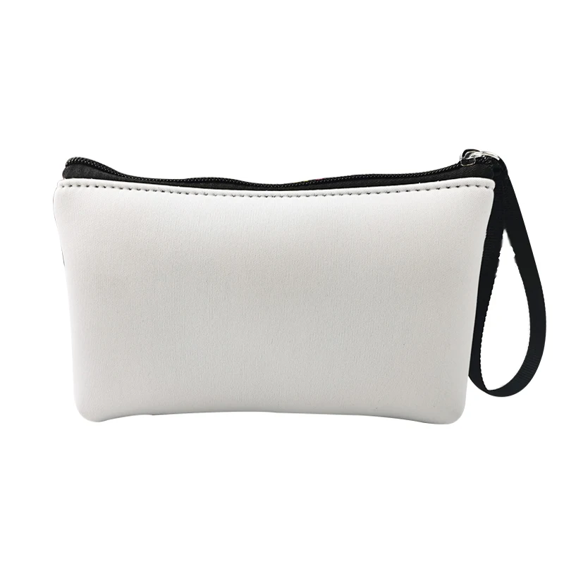 Sublimation Blank Neoprene Strap Pouch Cosmetic Makeup Bag White Color Lady Handbag Pencil Cover Travel Toiletry Wallet