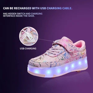 4 عجلات زلاجات مزدوجة الاستخدام مع عجلات قابلة للإزالة ، أحذية رياضية ، أحذية أولاد وبنات مع عجلات ، زلاجات سريعة أعلى 8 مبيعات للأحذية الرياضية ذات العجلات - رقم 1