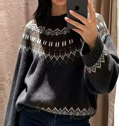 

2025 новый модный британский молодой женский пуловер, вязаный свитер, женский зимний теплый свитер, уличный шикарный эластичный вязаный свитер