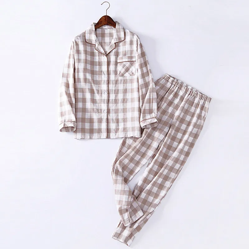 100% Cotton Women\'s Pajamas Set Casual Plaid Autumn Winter Sleepwear Lounge Home Clothes New Pyjamas Femme Sleep Night Suit