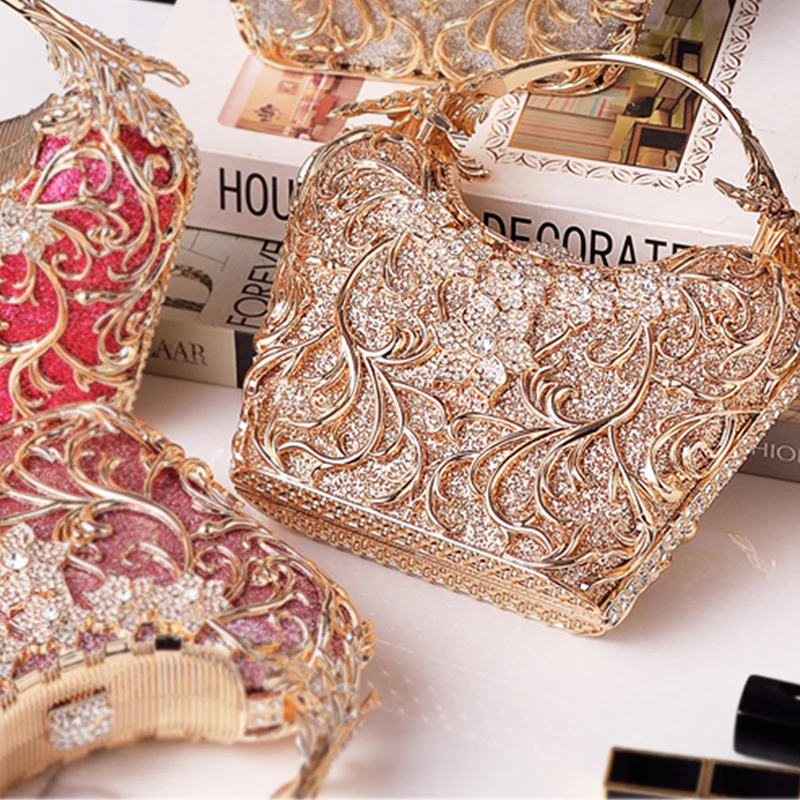حقائب نسائية حمراء بمقبض كريستالي محفظة فاخرة من الماركات حقائب يد على شكل تاج أنيقة لحفلات الزفاف حقيبة كروس بنج #3