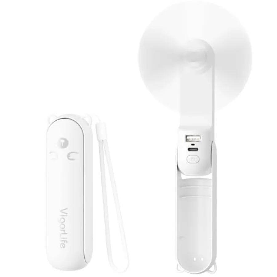 

Portable Fan Mini Handheld Fan, Cute Pocket Personal Fan, USB Rechargeable Travel Fan with Power Bank and LED Flashlight, Folda