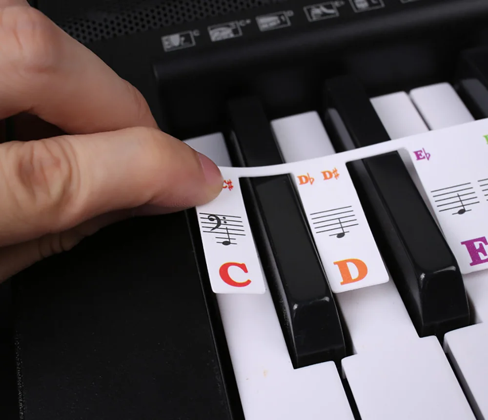 Aufkleber für Klaviertastatur, 88/61 Tasten, abnehmbare Etiketten für Musiknoten für Anfänger, PVC-Klaviertastenetiketten, Leitfaden für Klaviernoten aus Silikon – Detail 9