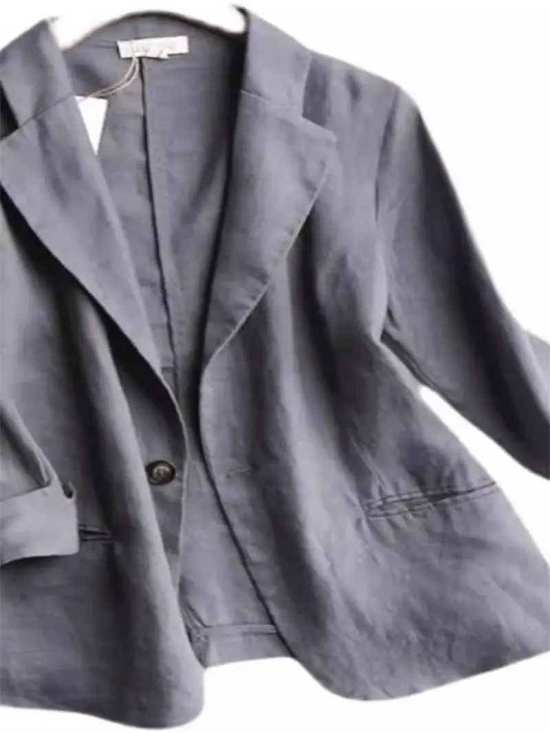 Giacca da abito da donna moda estiva 2025: blazer corto in lino di cotone traspirante e top con maniche a 4/5 - Abbigliamento da ufficio minimalista G674