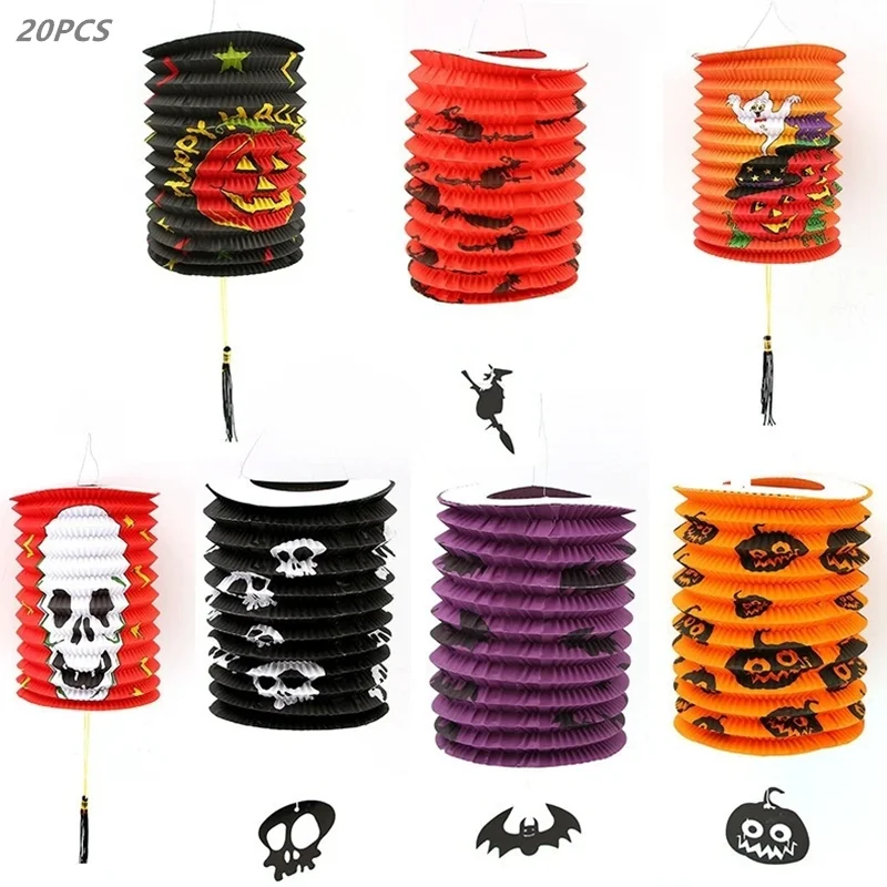 

20Pcs Halloween Pumpkin Paper Lantern Scene Props Ghost Festival KTV Bar Window Decoration Lamp Shade Holiday Party Decoration