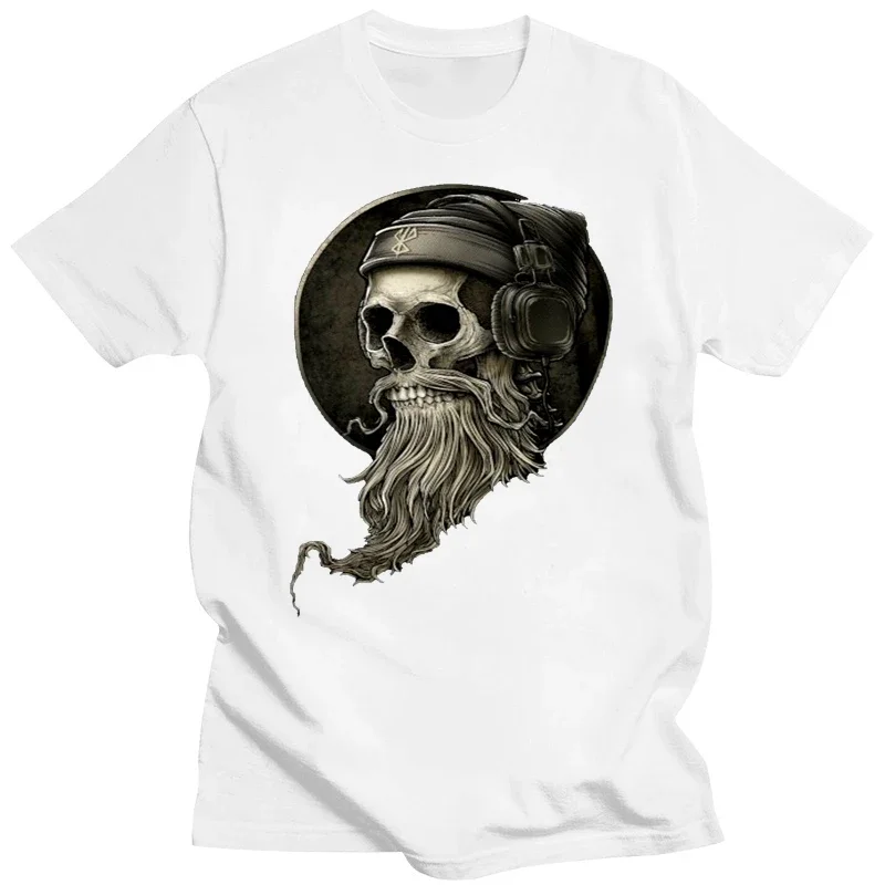

2024Man'S Designer Brand New Short-Sleeve Cotton Print Men T Shirt Unisex Tees 2024 Funny Bearded Skull T Shirt Dj Headphones
