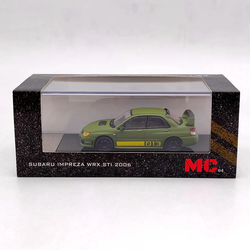 Diecast Alloy MC 1/64 Subaru Impreza 2006 WRX STI Green Model samochodu Statyczny wyświetlacz Metalowy klasyczny pojazd Kolekcja zabawek prezentowych