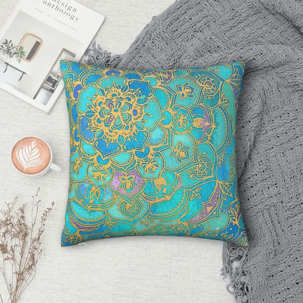 

Sapphire & Jade Stained Glass Mandalas Pillowcase Polyester Pillows Cover Cushion Comfort Throw Pillow Sofa Decorative Cushions