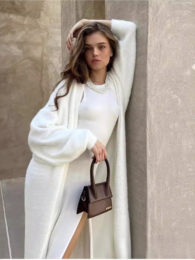 

Осенне-зимний повседневный комплект из двух предметов: свободный свитер и брюки для женщин, однотонный, модный, с длинными рукавами