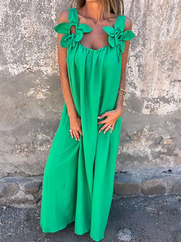 

O Neck Loose Patchwork Chic Maxi Dress, Women Summer Sleeveless Fashion Solid Party Dress, Casual Simple Ladies Dress Vestidos