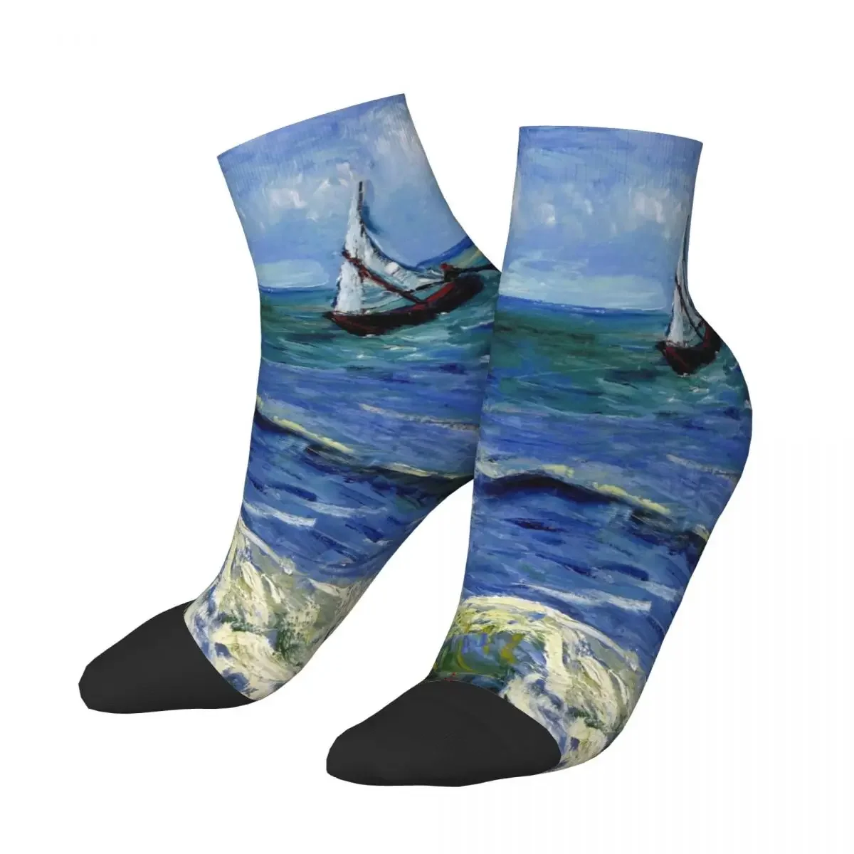 Vincent Van Gogh Men's Crew Socks Unisex Cool Beach at Scheveningen in Stormy Weather Spring Summer Autumn Winter Dress Socks