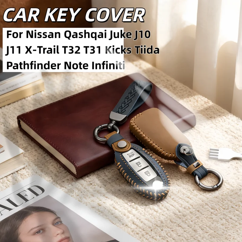 

Leather Car Key Case Cover Shell Fob For Nissan Qashqai Juke J10 J11 X-Trail T32 T31 Kicks Tiida Pathfinder Note Infiniti Keyles