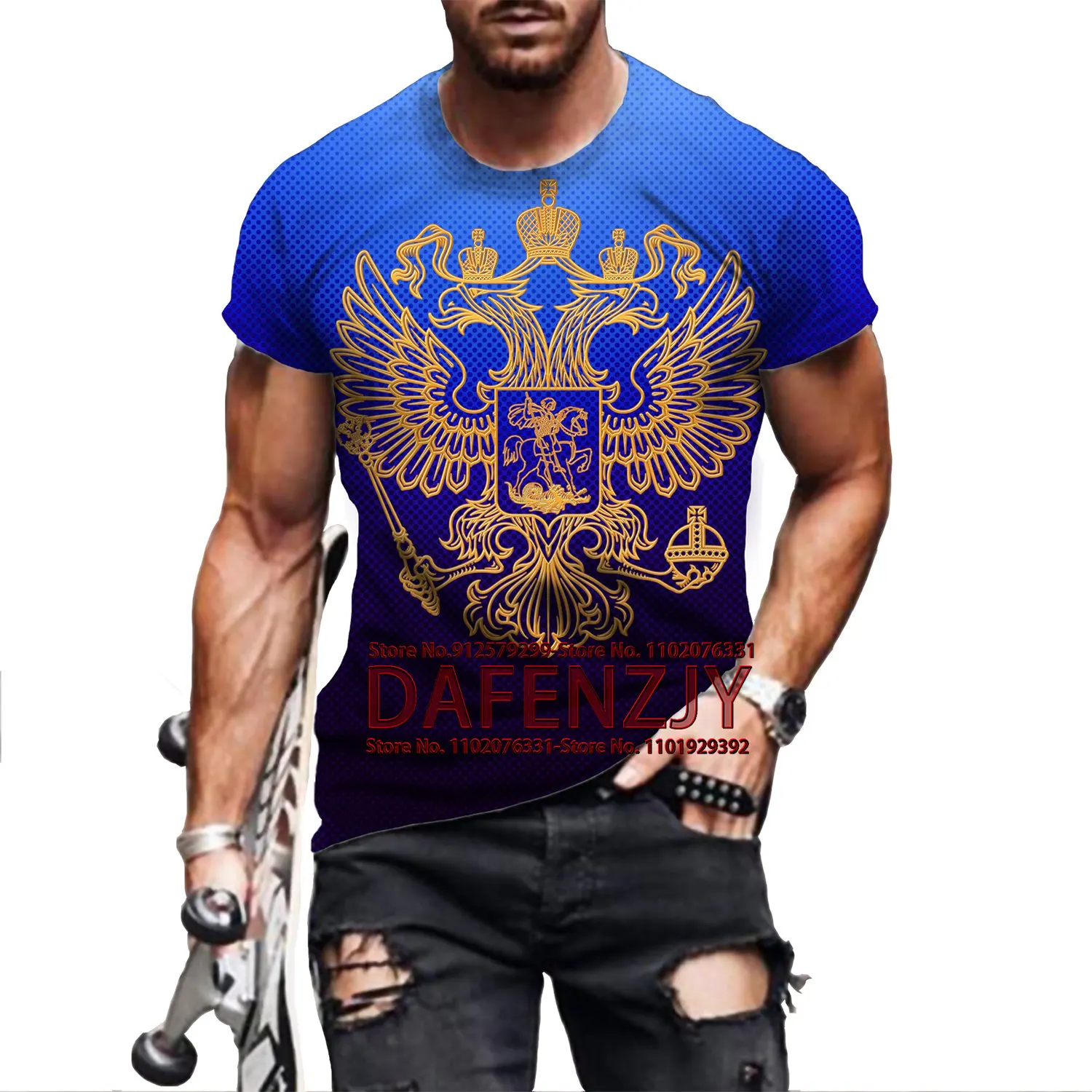 Men\'s Fashion Russia 3D Printed T-shirts Russian Flag Short Sleeve Round Neck Men\'s Clothing Streetwear Tops