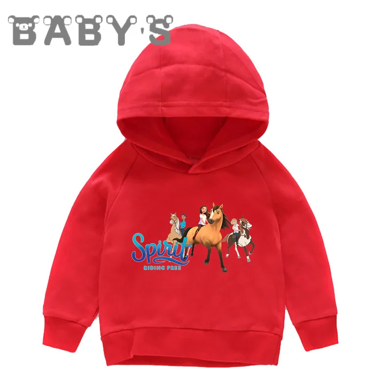 Lucky & Mustang Spirit Horse Cartoon Kids Hooded Hoodies Baby Boys Girls Cotton Sweatshirts Children Pullover Clothes,KMT5457