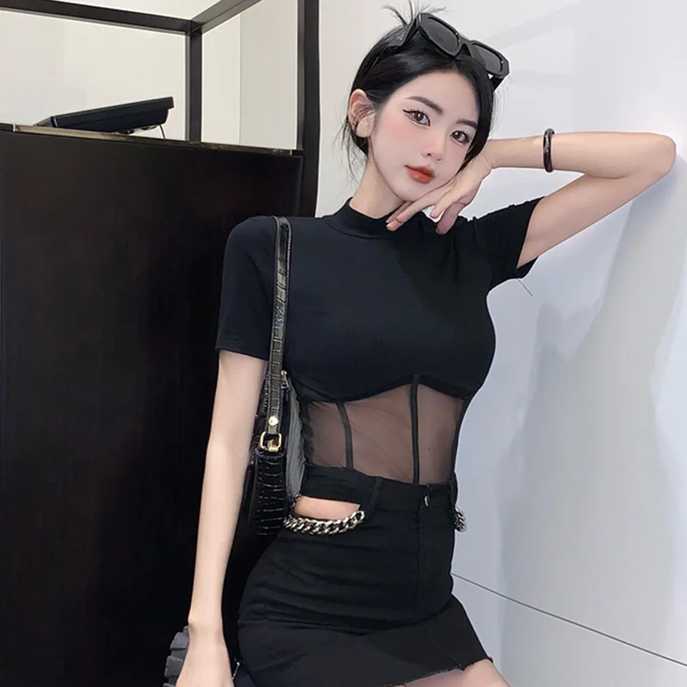 

Spring Women T-shirt Summer Tulle Shirt Tee Vacation Autumn Casual Club Holiday Home Moderate Elasticity Comfy