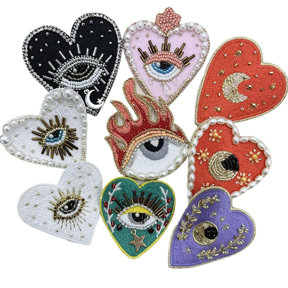 Heart Beaded Eye Cloth Patches DIY Brooch Backpakck Bag Hat Sewing Sticker Patch Badge Accessories Craft Decor Repair Applique