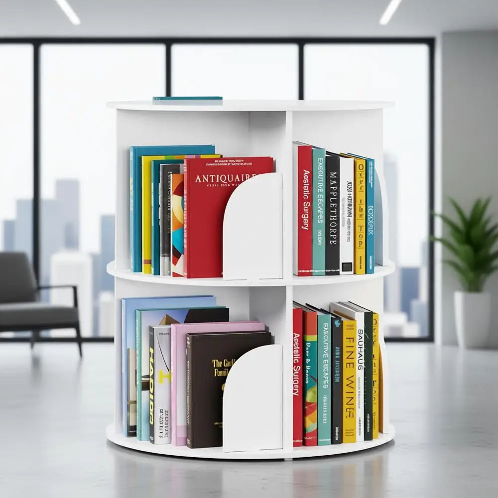 Torre girevole per libreria, bianco, carosello portaoggetti girevole a 360 gradi, organizer angolare a spirale verticale