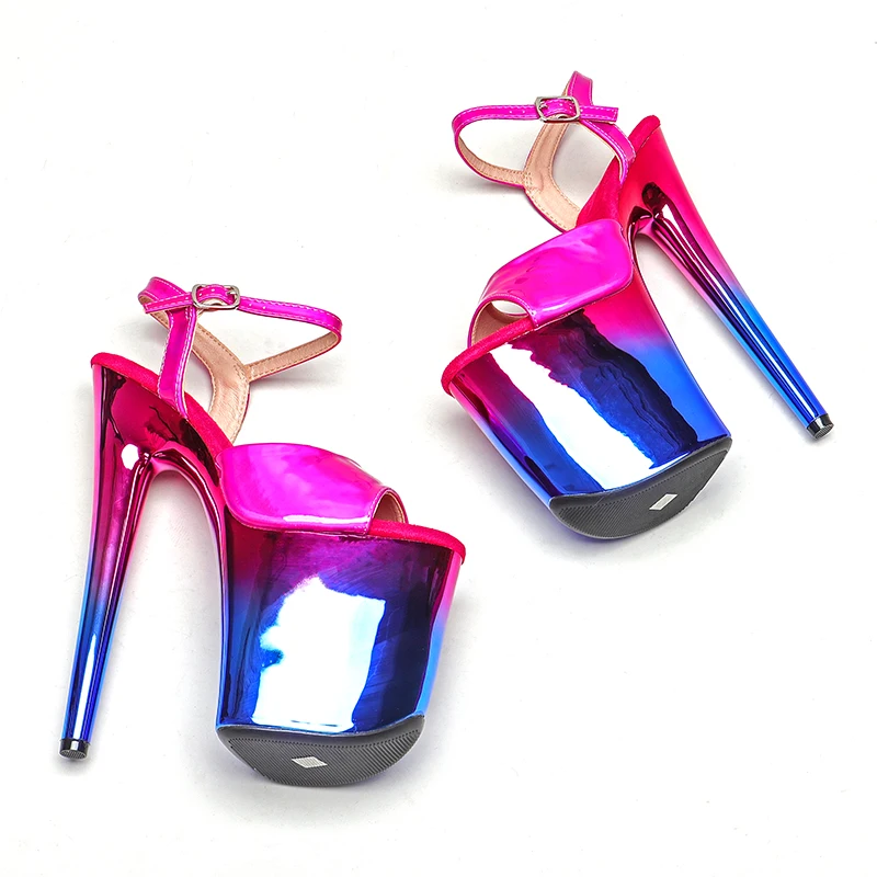 Leecabe 20CM/8Inch Hot pink PU upper  pretty Color plating Platform Sandals  party High Heels Shoes Pole Dancing Shoes