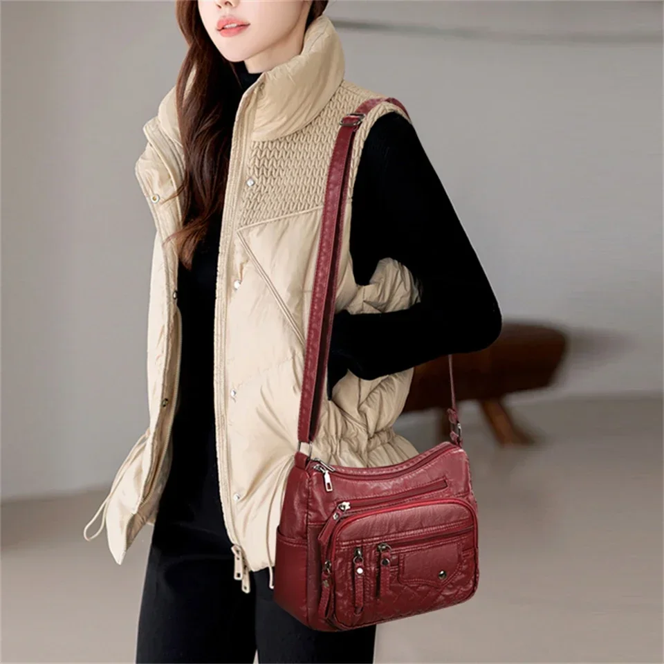 حقائب كروس جلدية ناعمة على الموضة للنساء حقائب يد كاجوال متعددة الجيوب حقائب يد كلاسيكية حقائب كتف للسيدات