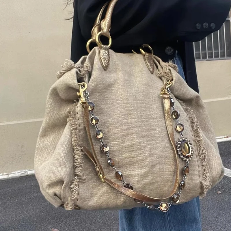 

Большая сумка-тоут с кисточками и бисером для женщин, роскошная дизайнерская сумка-кошелек 2025 года, новинка в модном индивидуальном стиле, большой вместительности на плечо