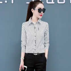 Women Spring Simplicity Office Lady Striped Square Neck Long Sleeve Shirts Women Clothes Casual All-match Appear Thin Trend Tops