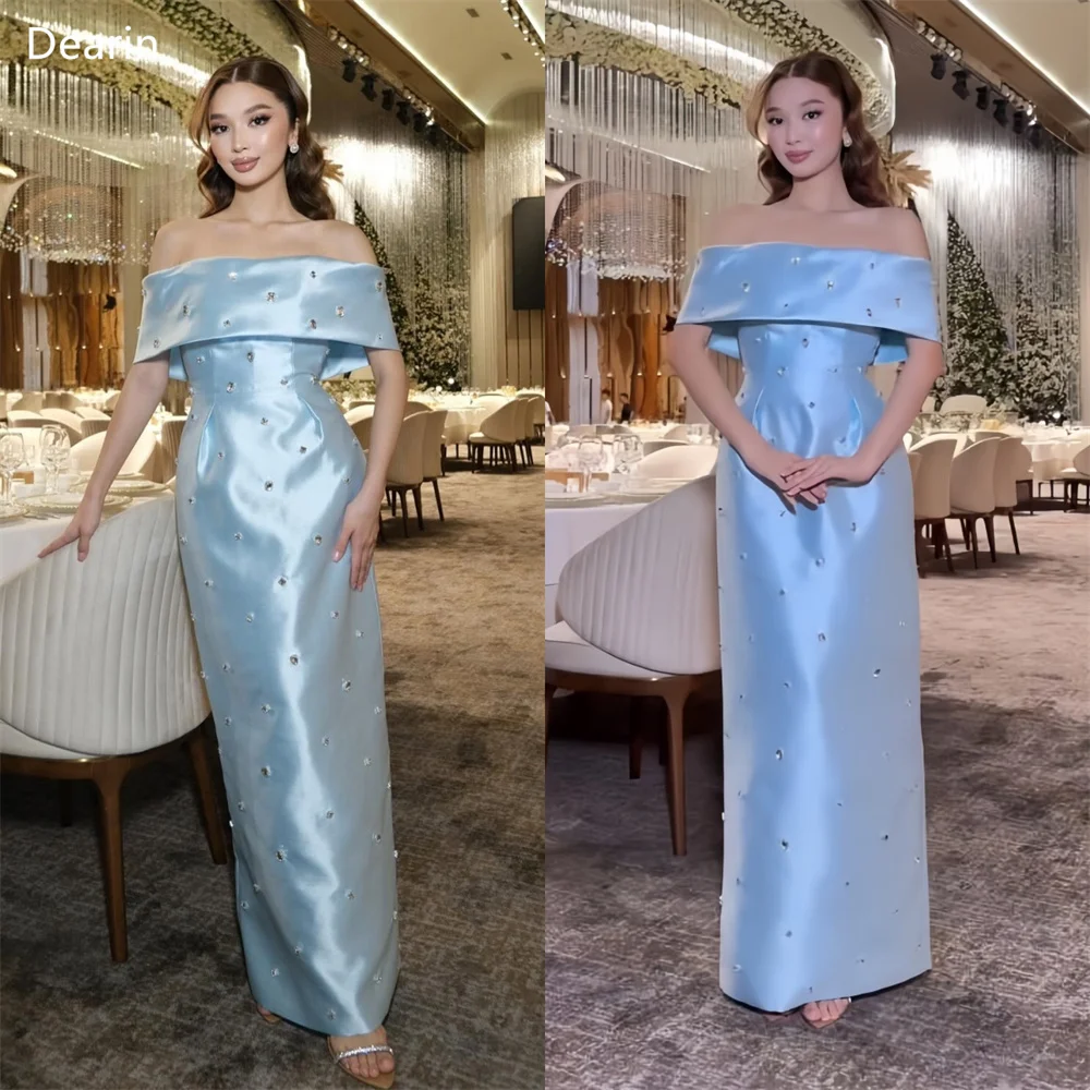 

Customized Evening Gown Dearin Off-the-shoulder Column Floor Length Skirts Vertically Bead Bespoke Occasion Dresses Prom Formal