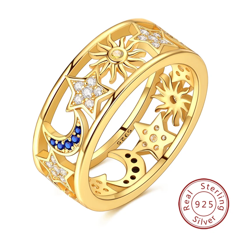 Women's 925 Sterling Silver Star Moon Heart Adjustable Ring