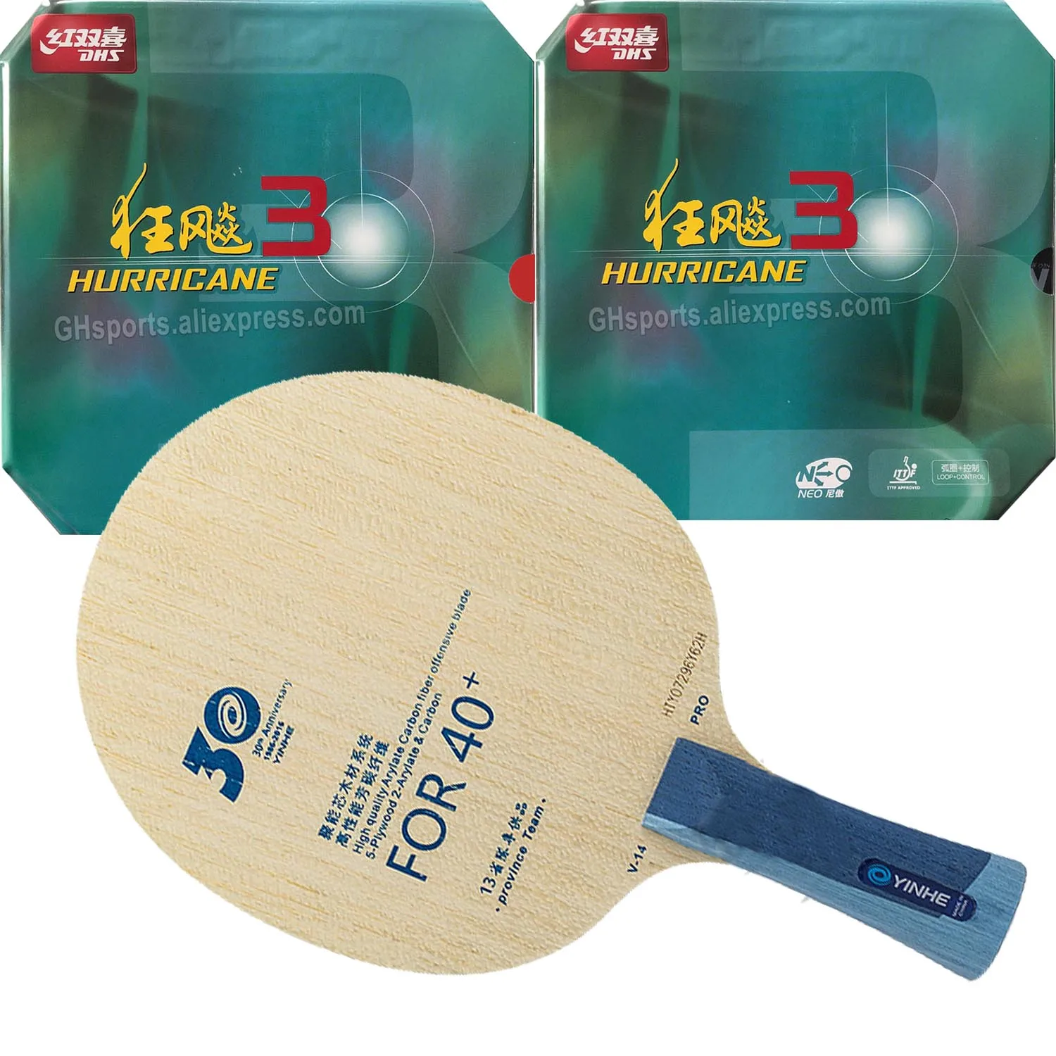 

Pro Combo Racket Yinhe V-14 V14 pro table tennis Blade with 2X DHS NEO Hurricane 3 Pips-In PingPong Rubber With Sponge