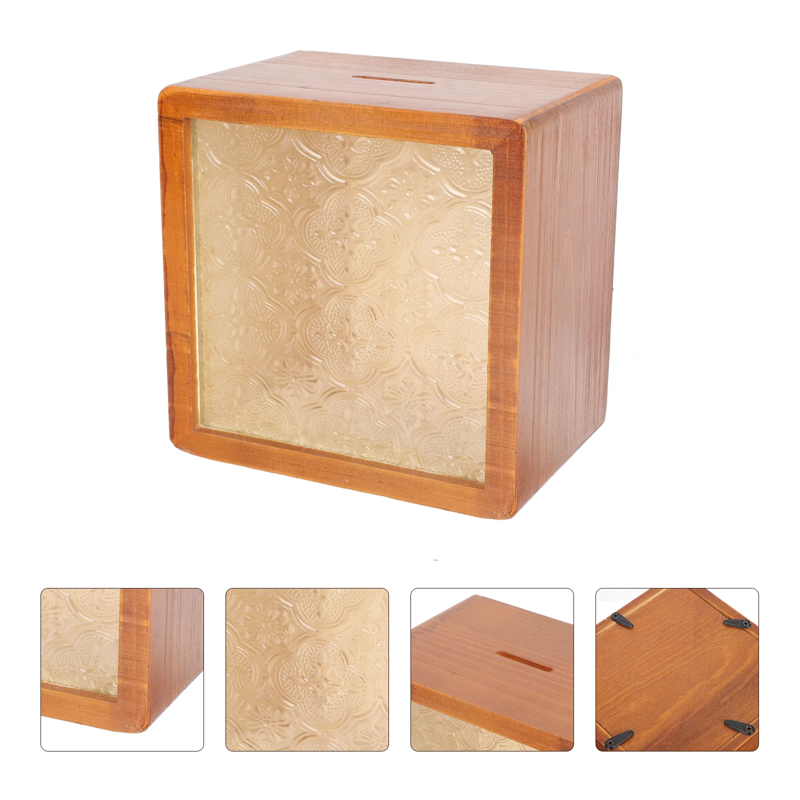 

Wooden Saving Pot with Glass Surface Unique Piggy Bank for Home Money Box Desktop Coin Case Delicate Storage Solution