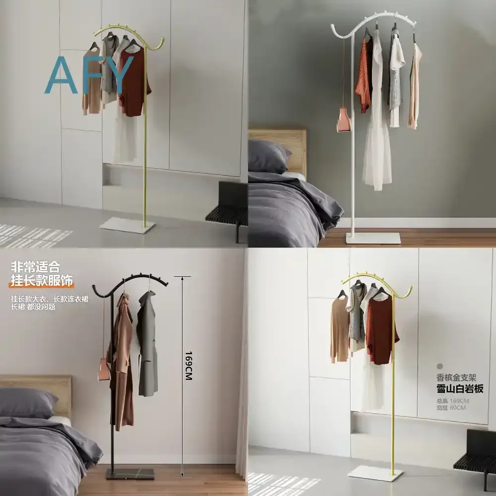 Nordic Simple Coat Rack for Floor to Ceiling Bedroom Living Room Hanger Household Cream Wind Vertical Single Rod Hanging Bag