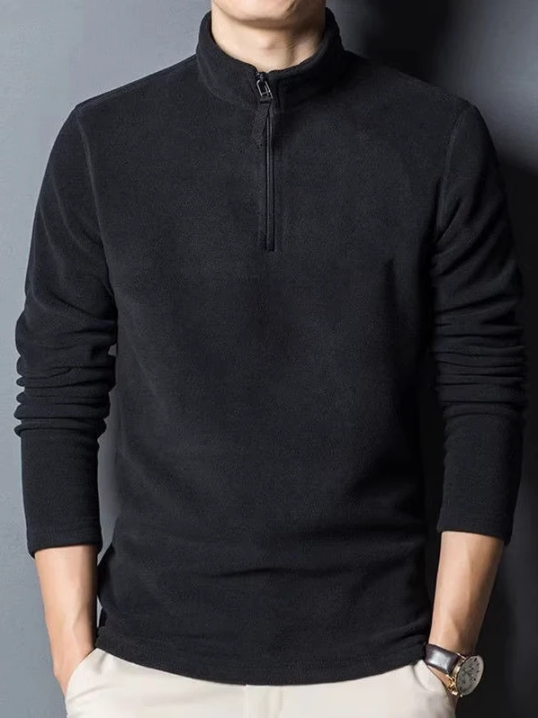 

Мужская толстовка с высоким воротником на молнии, теплая базовая кофта для осени и зимы, из полиэфирного волокна, повседневная, однотонная