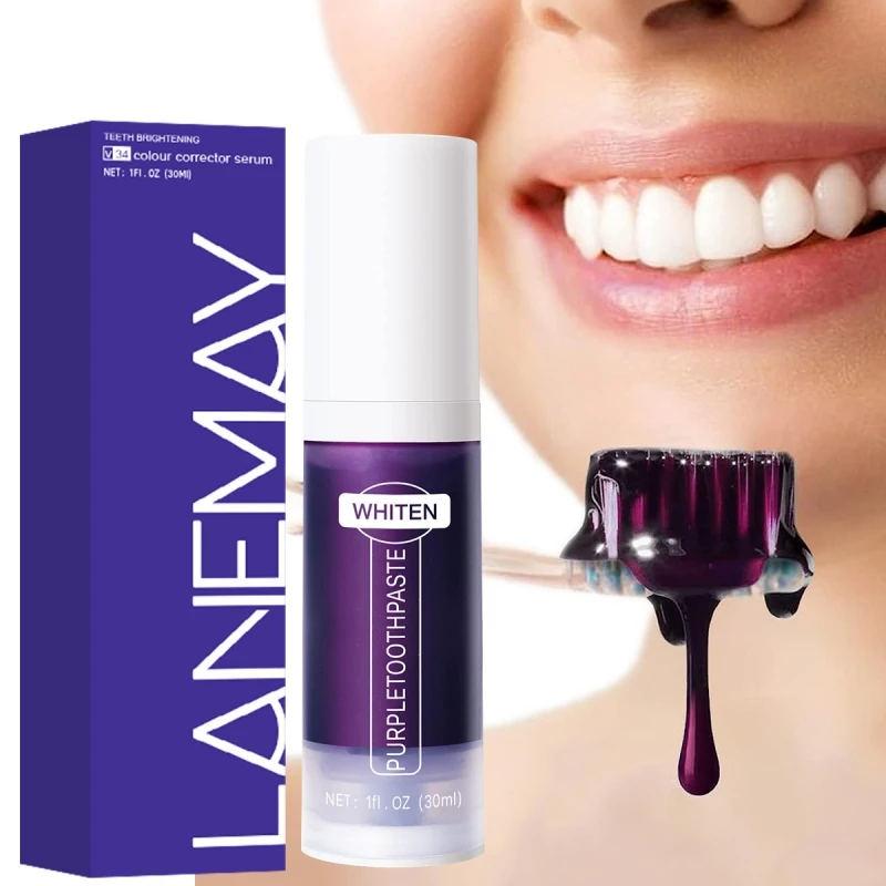 Purple Toothpaste Effectively Whiten Remove Plaque Stains Cleaning Oral Hygiene Dental Tooth Color Correction Fresh Breath Care