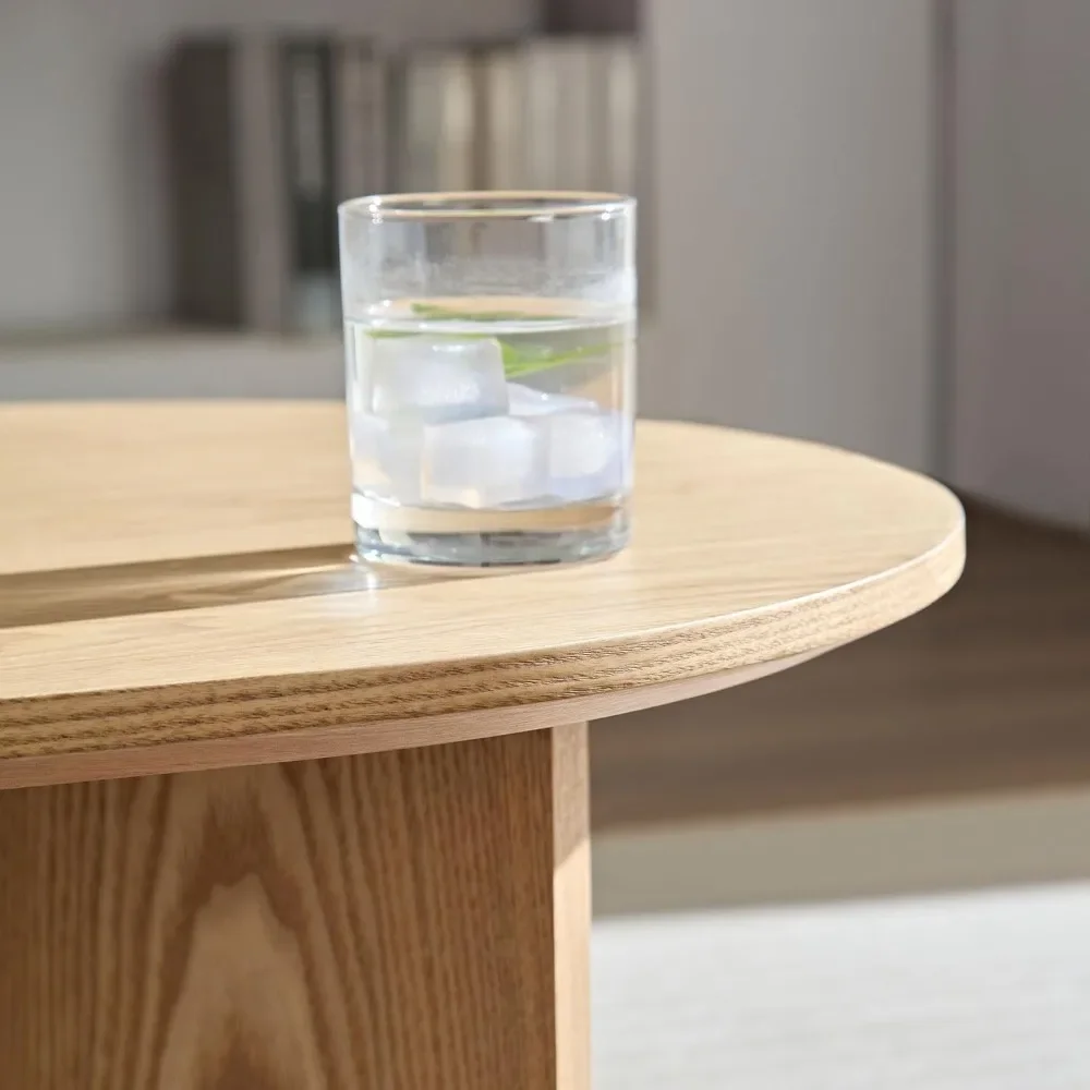 Z 39.37'' Oval Coffee Table For Living Room Pedestal Coffee Table Mid Century Modern Wood Table Easy Assembly Oak Home UseZ