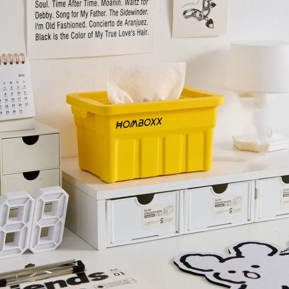 

Industrial Style Tissue Box Plastic with Spring Tissue Storage Boxes Space Saving Large Capacity Lifting Drawer Box Living Room