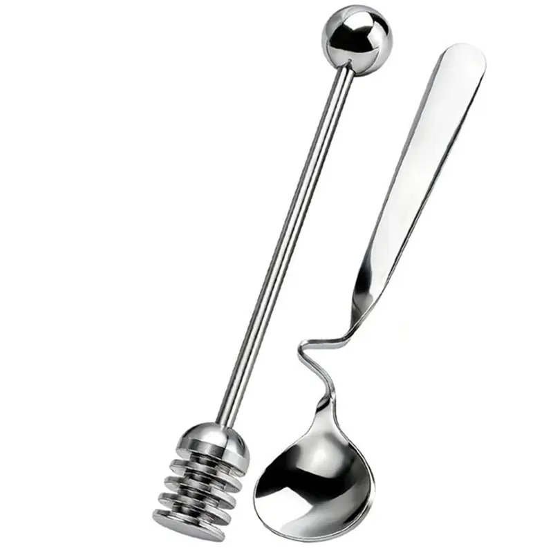 PZHI-Stainless Steel For Tea, Coffee Dessert Spoon Set-2PCS Honey Spoons And Dipper Ideal