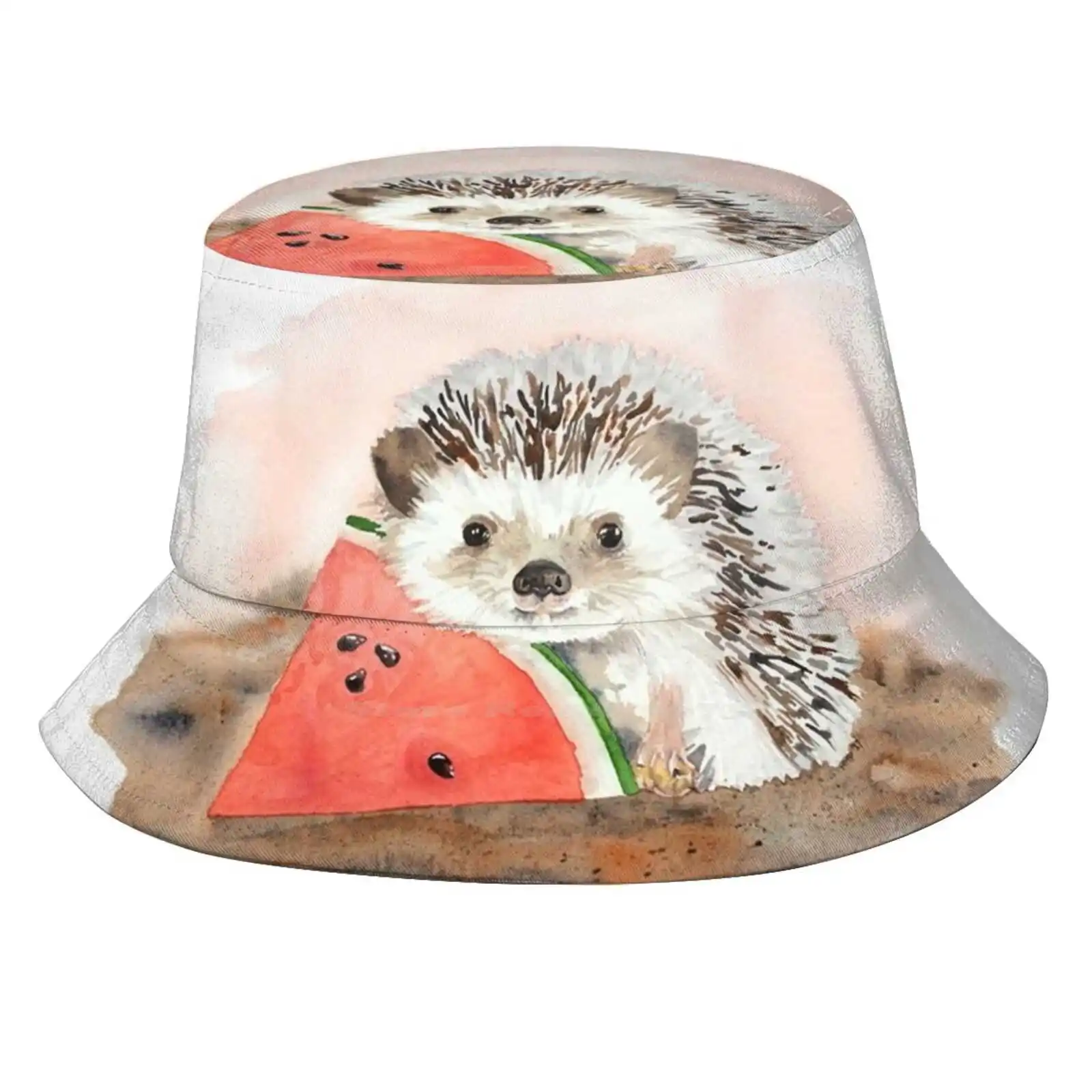 Baby Hedgehog With Watermelon Causal Cap Buckets Hat Watercolor Art Hedgehog Art Watermelon Animal Art Art Collectibles