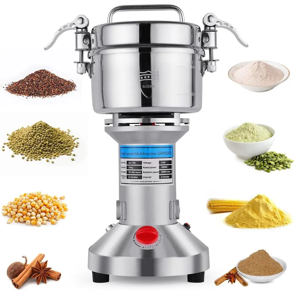 

2000W High-Speed 750g Stainless Steel Grain and Spice Grinder - Professional Kitchen and Coffee Shop Use