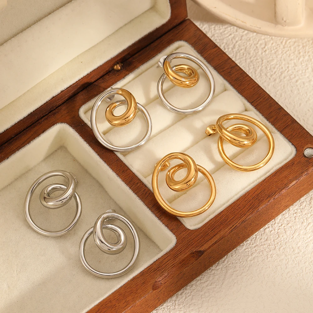 Edelstahl-Charm-Spiral-Creolen, glattes Metall, hochwertig, poliert, wasserdichter Schmuck – Detail 5