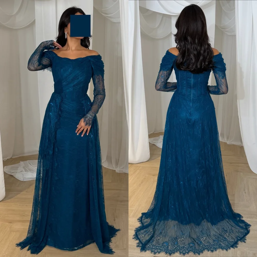 

Customized High Quality Evening Dress Bespoke Occasion Pleat Lace Off-the-shoulder A-line Long Dresses Elegant Party Wedding