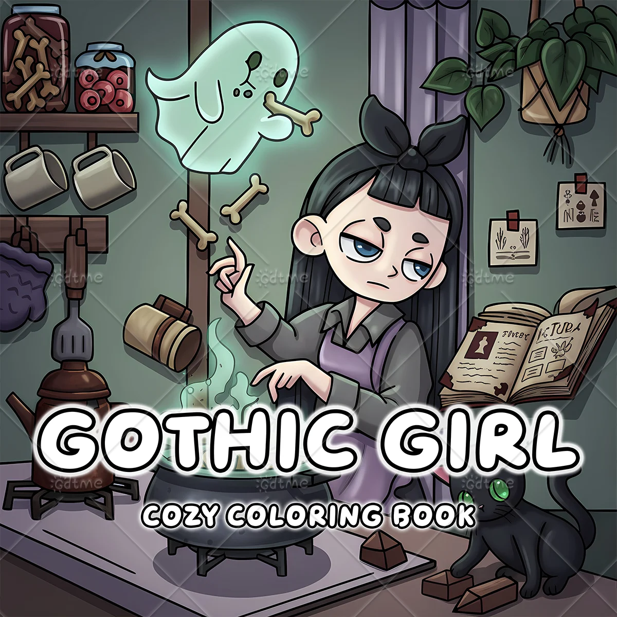 GOTHIC GIRL Coloring Book for Adults Featuring Cartoon Bold-easy Patterns for Relaxation Kids DIY Painting Drawing Books